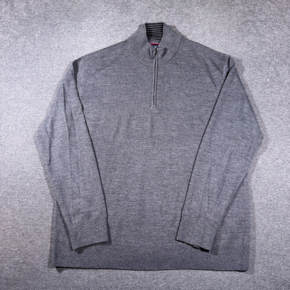 UNTUCKit Sweater Mens XL Gray Merino Wool 1/4 Zip Pullover Long Sleeve Mock Neck